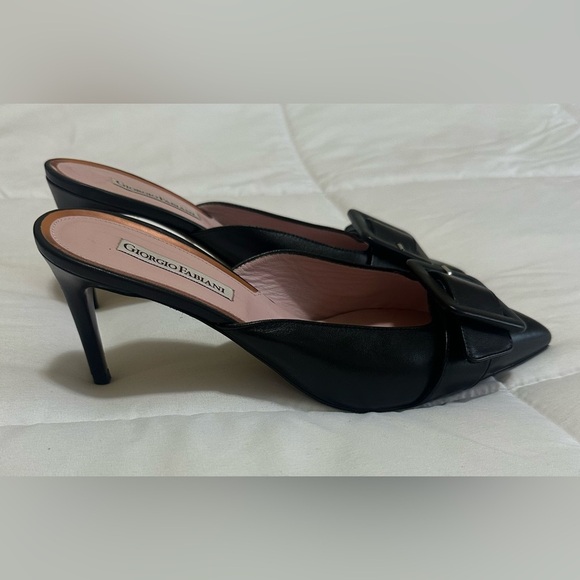 Like new Giorgio Fabiani black leather heeled mules Sz 40 - Picture 2 of 5